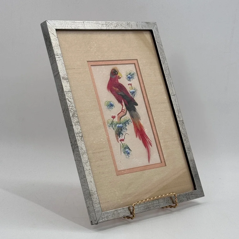Vintage Exotic Tropical Bird Featherwork